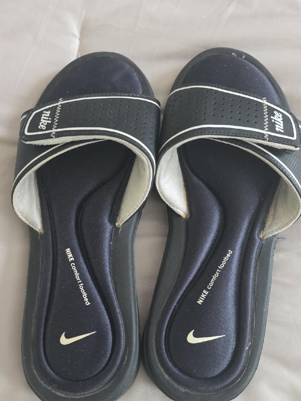 Nike Women's Black and White Slide Sandals